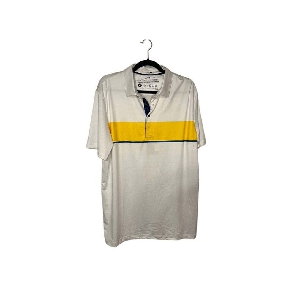 Boston Scott Golf Polo Shirt Mens XL Modern Fit UPF50 Yellow White Links NWT